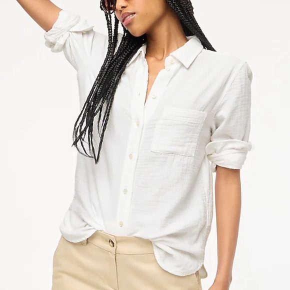 J Crew Factory Petite Gauze button-up long sleeve shirt white size MP NWT BI217 - Picture 1 of 13